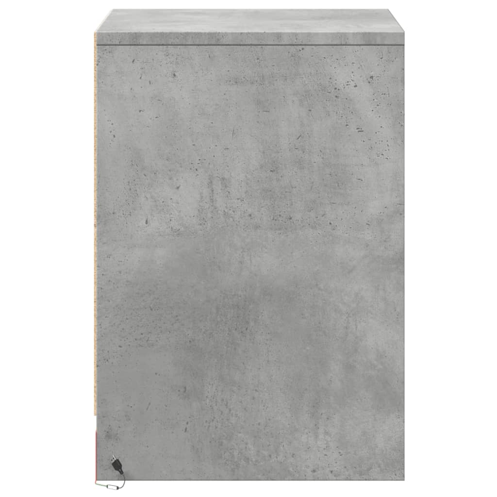 vidaXL Noptieră cu lumini LED, gri beton, lemn prelucrat vidaXL Noptieră cu lumini LED, gri beton, lemn prelucrat