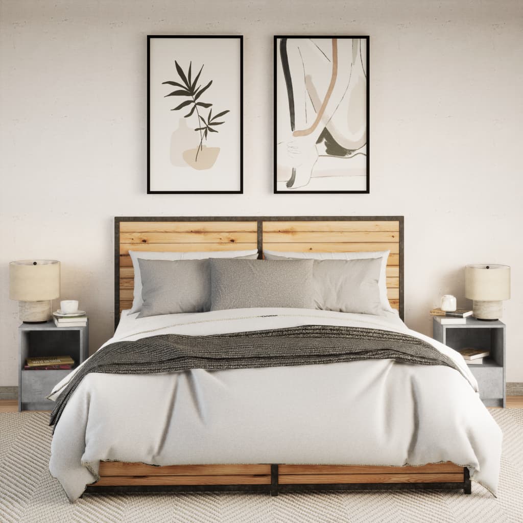 vidaXL Noptiere cu lumini LED, 2 buc., gri beton, lemn prelucrat