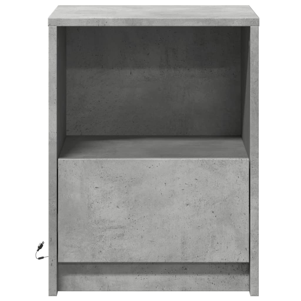 vidaXL Noptiere cu lumini LED, 2 buc., gri beton, lemn prelucrat