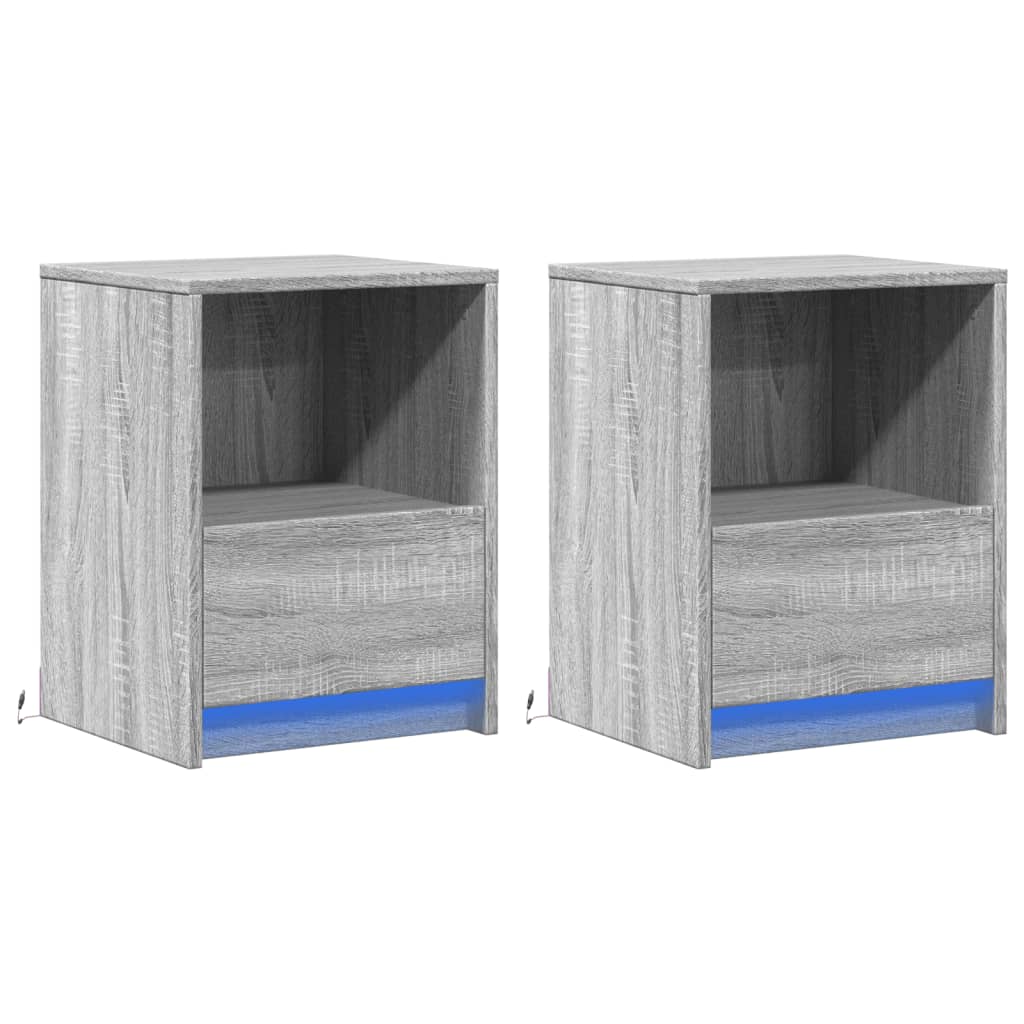 vidaXL Noptiere cu lumini LED, 2 buc., sonoma gri, lemn prelucrat vidaXL Noptiere cu lumini LED, 2 buc., sonoma gri, lemn prelucrat
