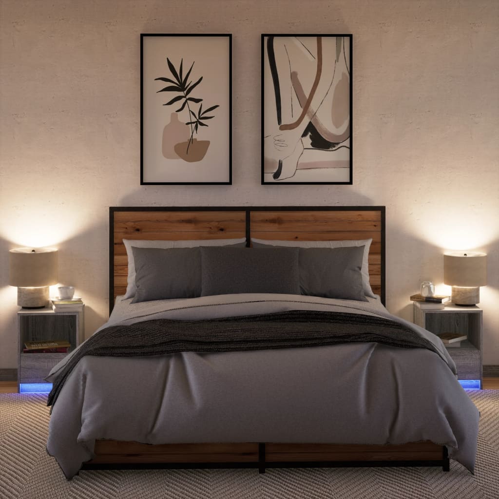 vidaXL Noptiere cu lumini LED, 2 buc., sonoma gri, lemn prelucrat vidaXL Noptiere cu lumini LED, 2 buc., sonoma gri, lemn prelucrat