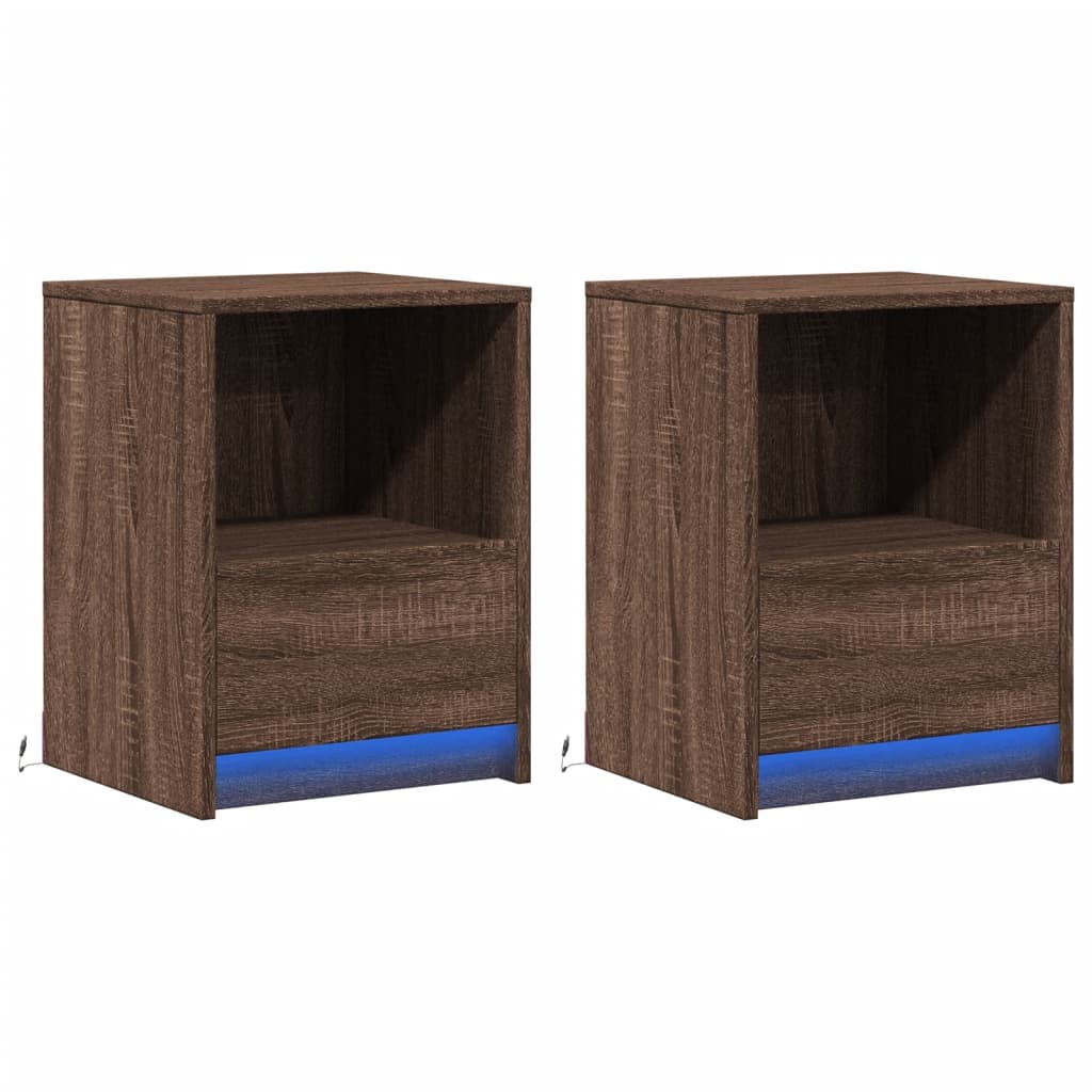 vidaXL Noptiere cu lumini LED, 2 buc., stejar maro, lemn prelucrat vidaXL Noptiere cu lumini LED, 2 buc., stejar maro, lemn prelucrat