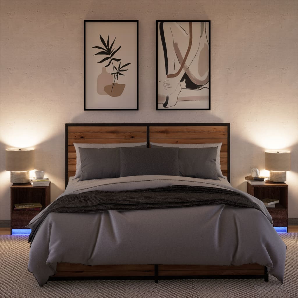 vidaXL Noptiere cu lumini LED, 2 buc., stejar maro, lemn prelucrat vidaXL Noptiere cu lumini LED, 2 buc., stejar maro, lemn prelucrat