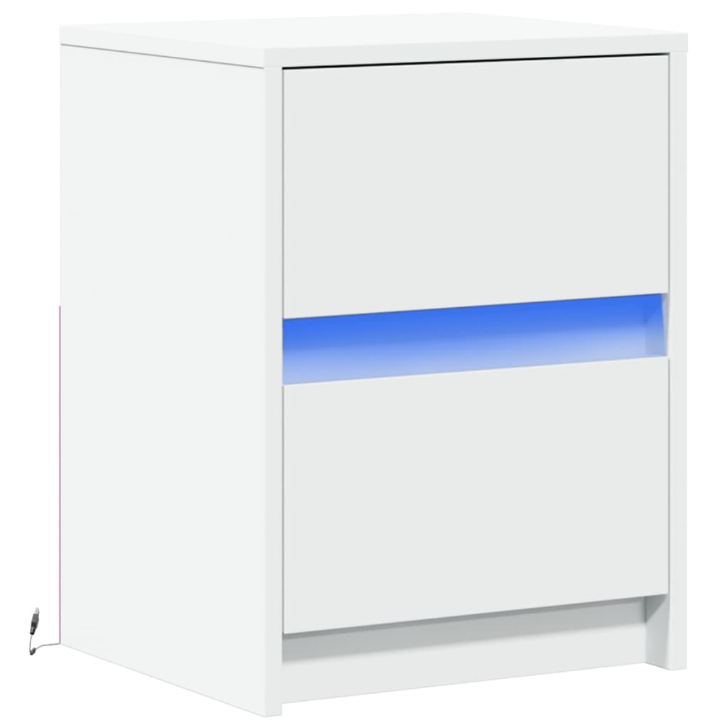 vidaXL Noptieră cu lumini LED, alb, lemn prelucrat vidaXL Noptieră cu lumini LED, alb, lemn prelucrat