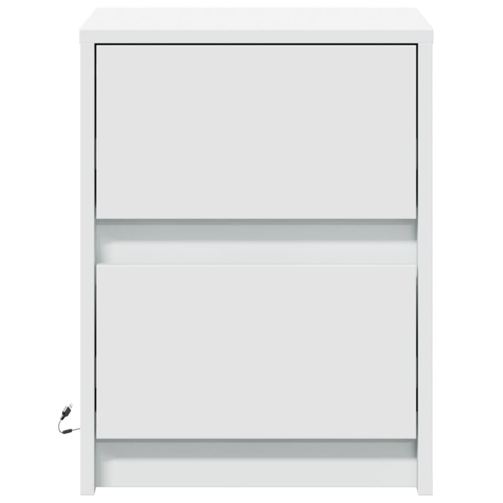 vidaXL Noptieră cu lumini LED, alb, lemn prelucrat vidaXL Noptieră cu lumini LED, alb, lemn prelucrat