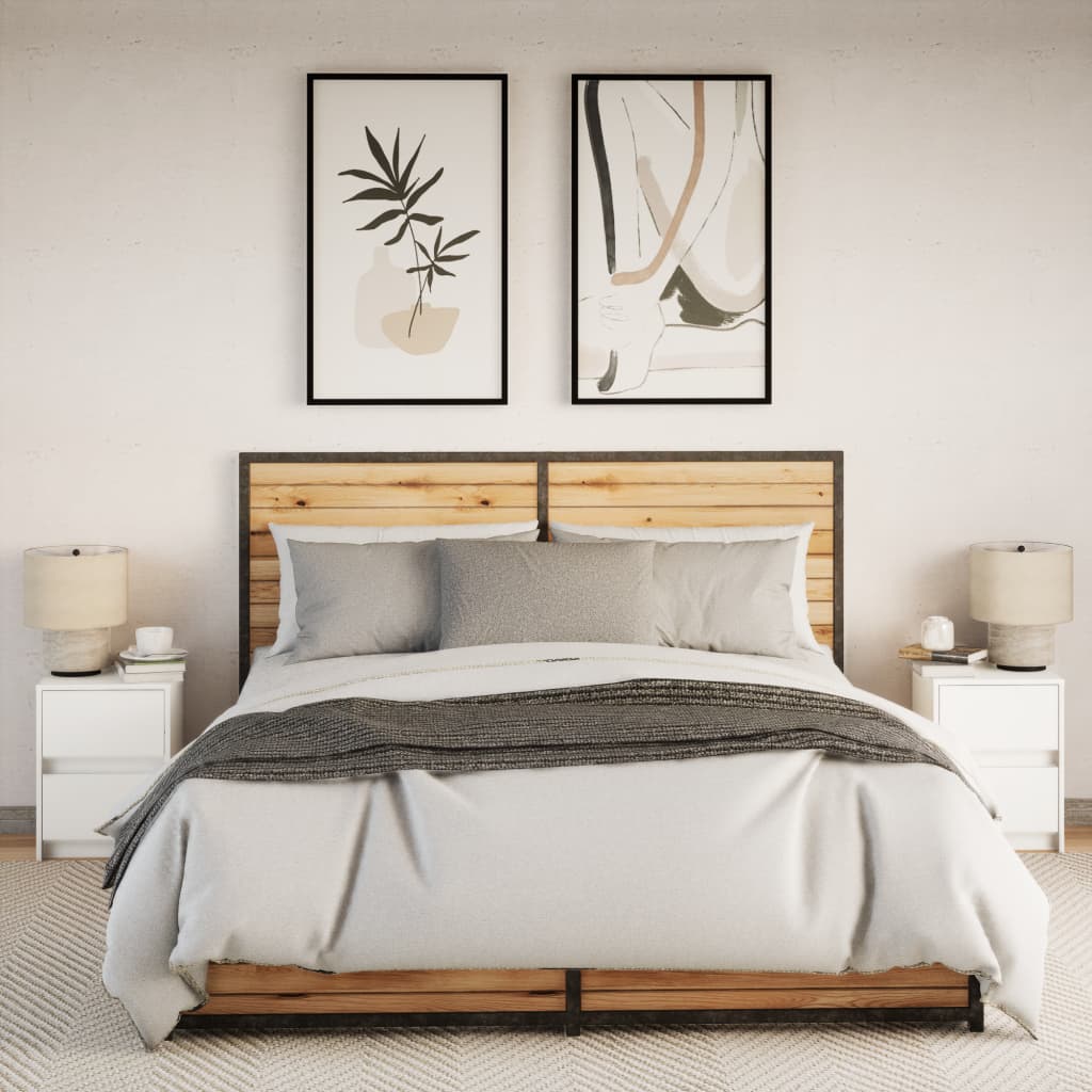 vidaXL Noptiere cu lumini LED, 2 buc., alb, lemn prelucrat