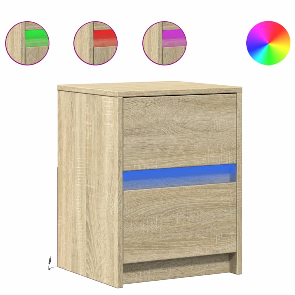 vidaXL Noptieră cu lumini LED, stejar sonoma, lemn prelucrat vidaXL Noptieră cu lumini LED, stejar sonoma, lemn prelucrat