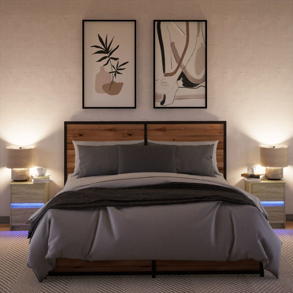 vidaXL Noptiere cu lumini LED, 2 buc., stejar sonoma, lemn prelucrat