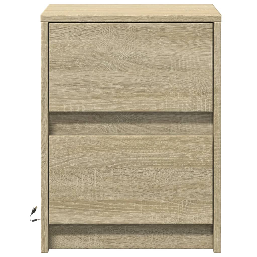 vidaXL Noptiere cu lumini LED, 2 buc., stejar sonoma, lemn prelucrat