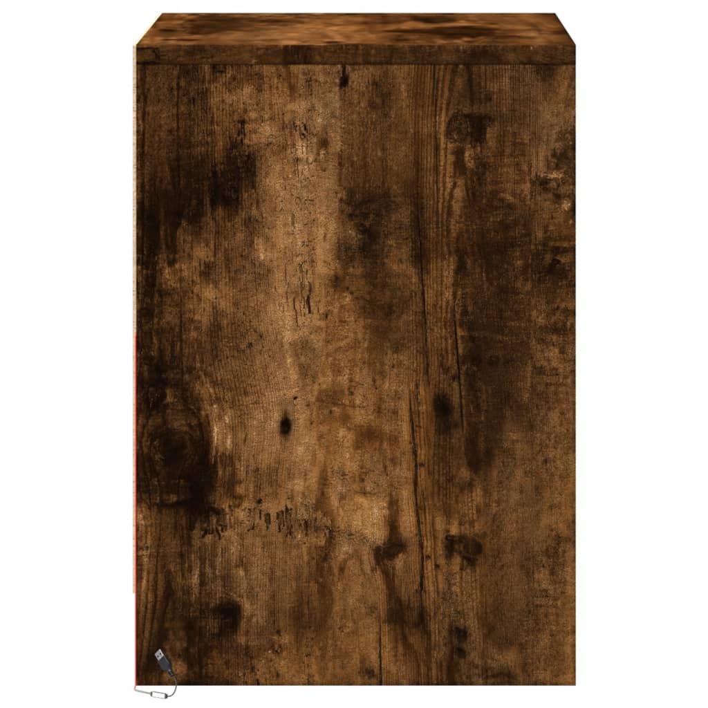vidaXL Noptiere cu lumini LED, 2 buc., stejar fumuriu, lemn prelucrat vidaXL Noptiere cu lumini LED, 2 buc., stejar fumuriu, lemn prelucrat