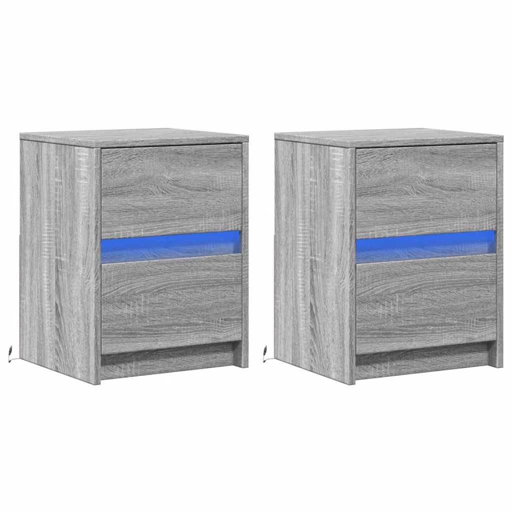 vidaXL Noptiere cu lumini LED, 2 buc., sonoma gri, lemn prelucrat vidaXL Noptiere cu lumini LED, 2 buc., sonoma gri, lemn prelucrat