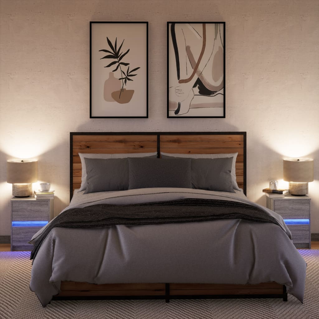 vidaXL Noptiere cu lumini LED, 2 buc., sonoma gri, lemn prelucrat vidaXL Noptiere cu lumini LED, 2 buc., sonoma gri, lemn prelucrat