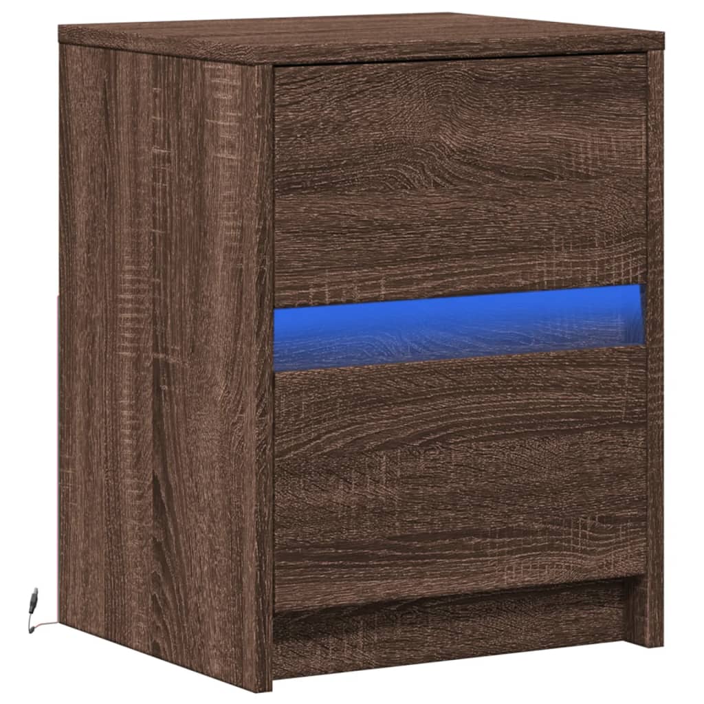vidaXL Noptieră cu lumini LED, stejar maro, lemn prelucrat vidaXL Noptieră cu lumini LED, stejar maro, lemn prelucrat