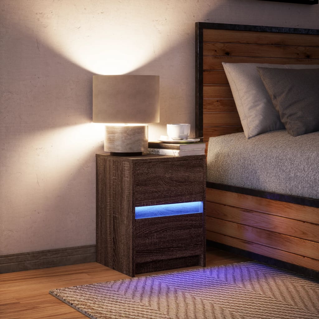 vidaXL Noptieră cu lumini LED, stejar maro, lemn prelucrat vidaXL Noptieră cu lumini LED, stejar maro, lemn prelucrat
