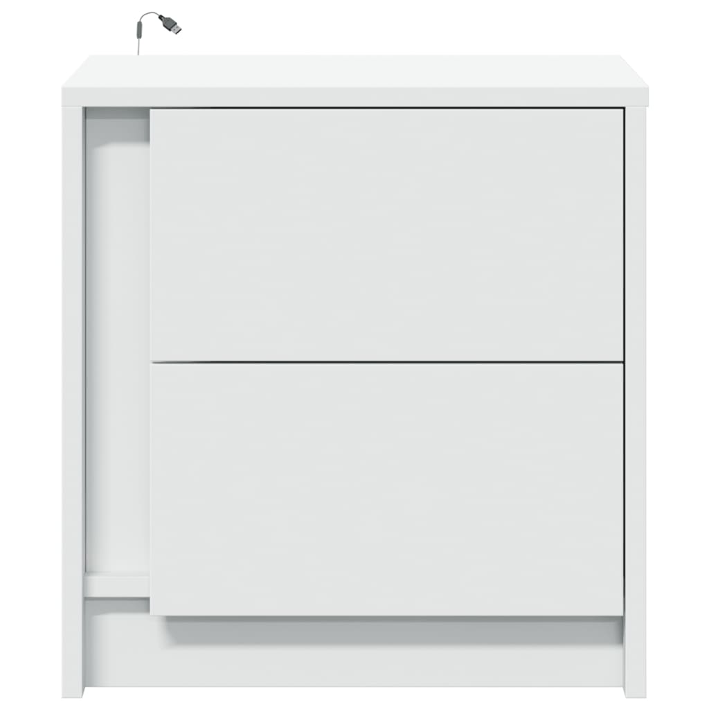 vidaXL Noptieră cu lumini LED, alb, lemn prelucrat vidaXL Noptieră cu lumini LED, alb, lemn prelucrat