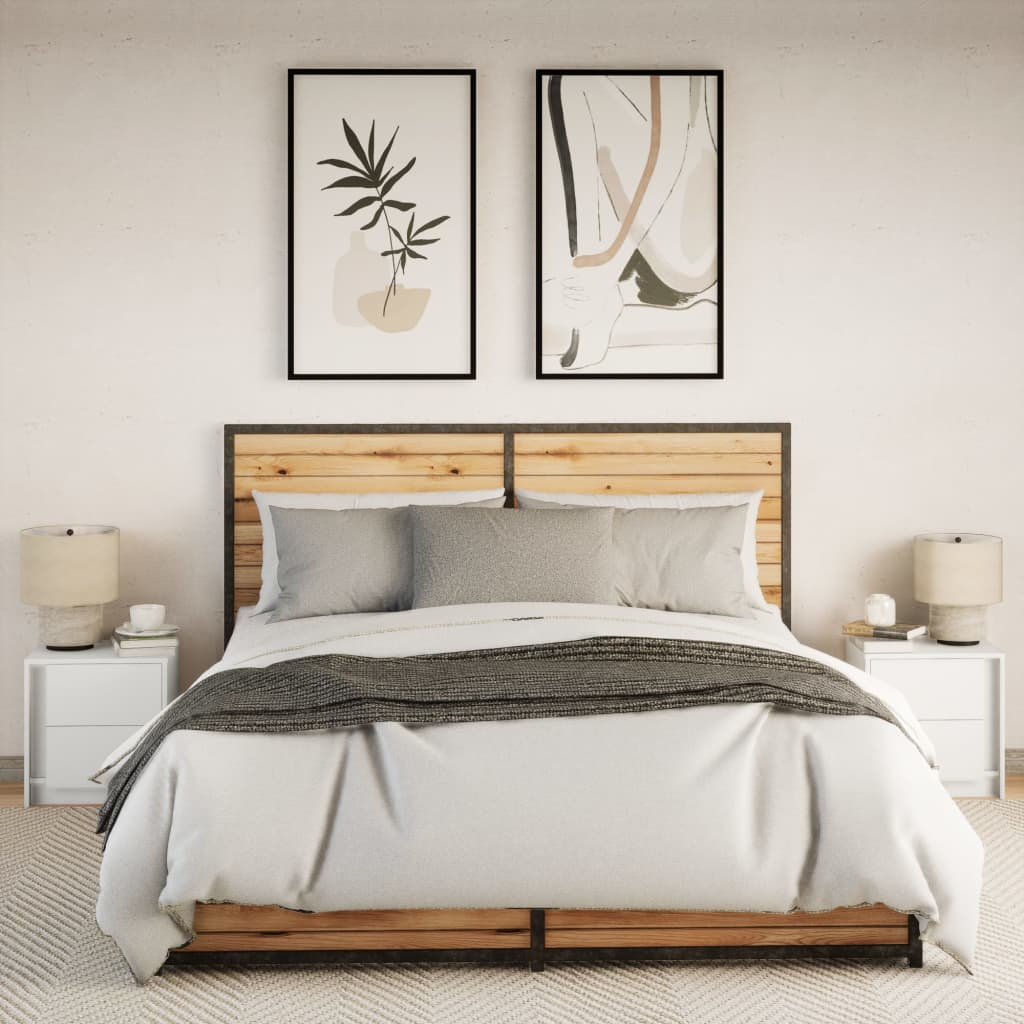 vidaXL Noptiere cu lumini LED, 2 buc., alb, lemn prelucrat