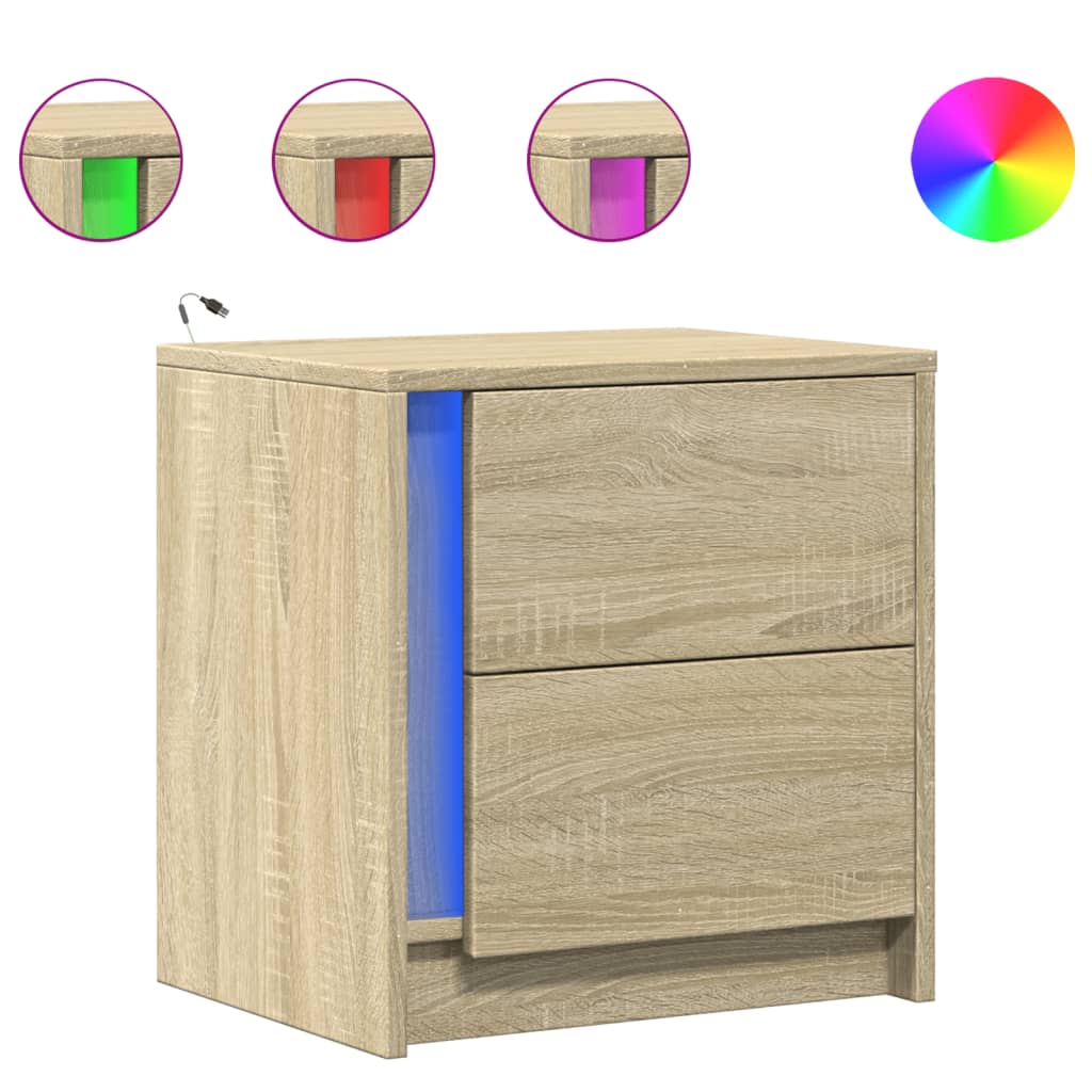 vidaXL Noptieră cu lumini LED, stejar sonoma, lemn prelucrat vidaXL Noptieră cu lumini LED, stejar sonoma, lemn prelucrat