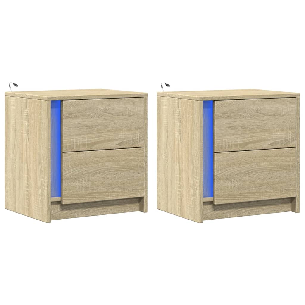 vidaXL Noptiere cu lumini LED, 2 buc., stejar sonoma, lemn prelucrat vidaXL Noptiere cu lumini LED, 2 buc., stejar sonoma, lemn prelucrat