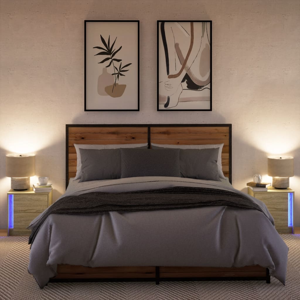 vidaXL Noptiere cu lumini LED, 2 buc., stejar sonoma, lemn prelucrat vidaXL Noptiere cu lumini LED, 2 buc., stejar sonoma, lemn prelucrat