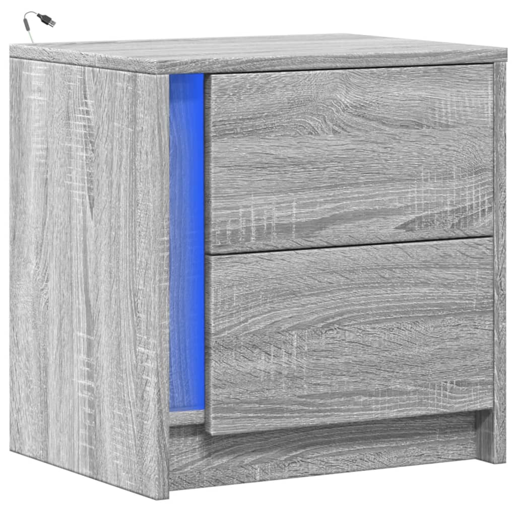 vidaXL Noptieră cu lumini LED, sonoma gri, lemn prelucrat vidaXL Noptieră cu lumini LED, sonoma gri, lemn prelucrat