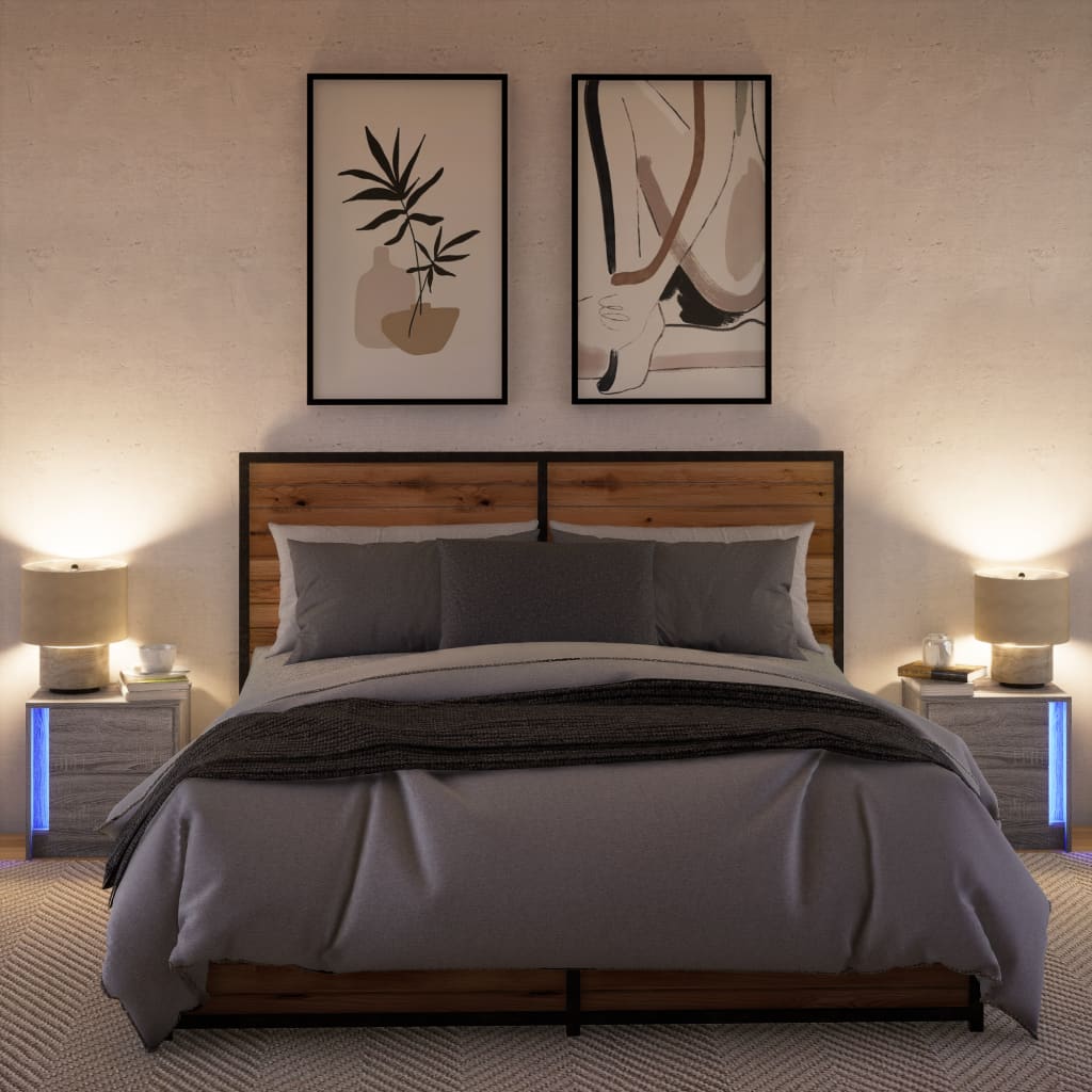 vidaXL Noptiere cu lumini LED, 2 buc., sonoma gri, lemn prelucrat