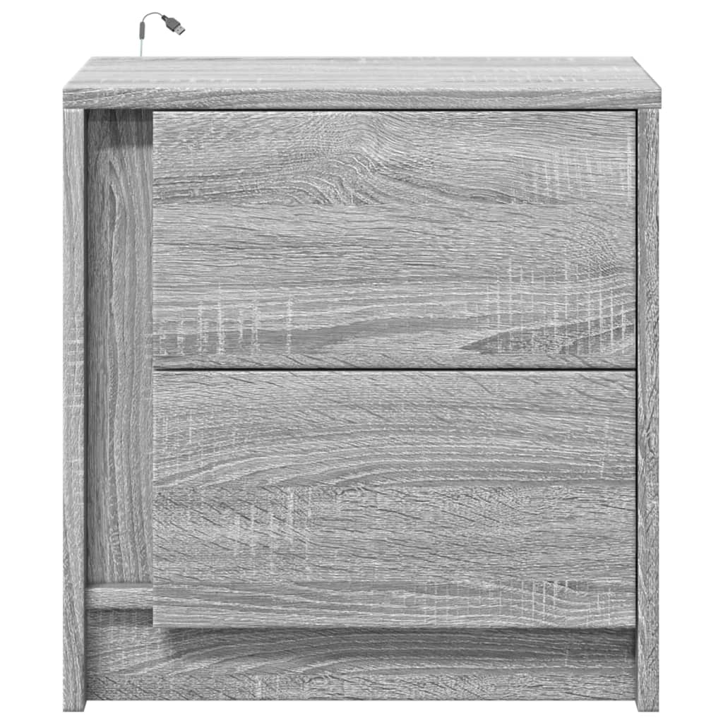 vidaXL Noptiere cu lumini LED, 2 buc., sonoma gri, lemn prelucrat