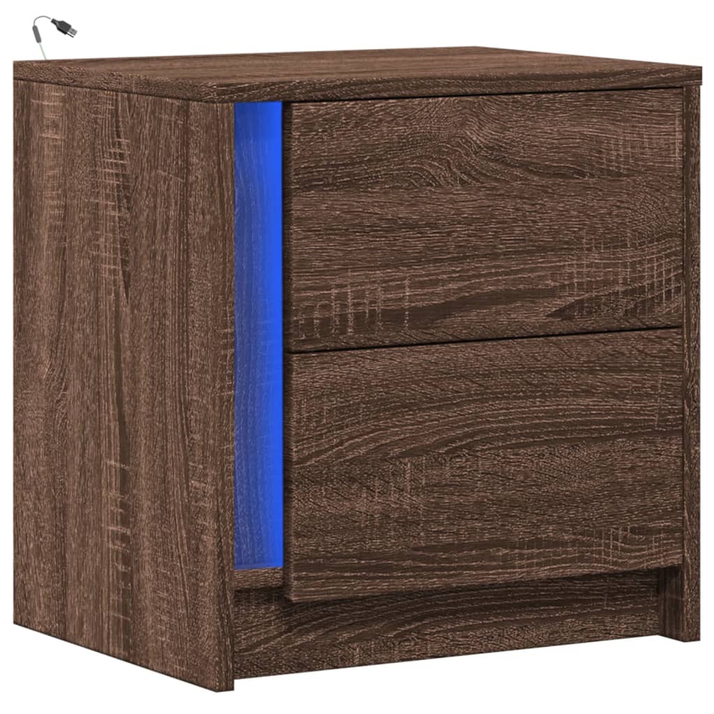 vidaXL Noptieră cu lumini LED, stejar maro, lemn prelucrat vidaXL Noptieră cu lumini LED, stejar maro, lemn prelucrat