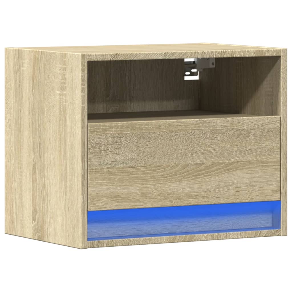 vidaXL Noptieră montată pe perete cu lumini LED, stejar sonoma