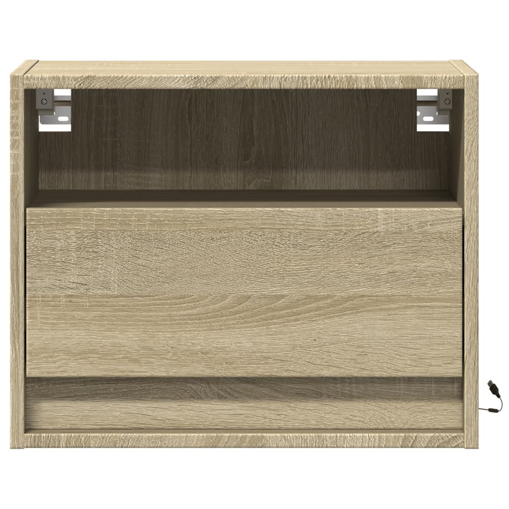 vidaXL Noptieră montată pe perete cu lumini LED, stejar sonoma
