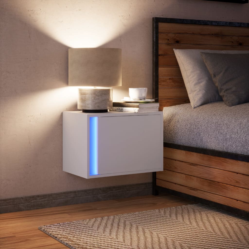 vidaXL Noptieră montată pe perete cu lumini LED, alb