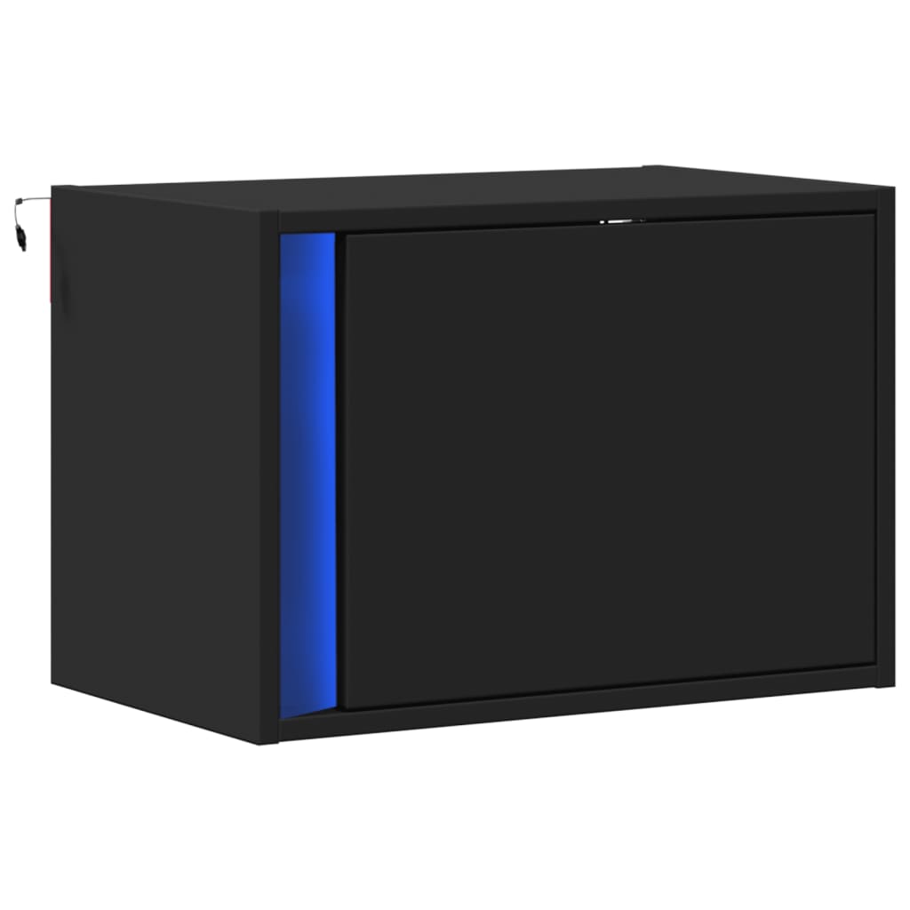 vidaXL Noptieră montată pe perete cu lumini LED, negru