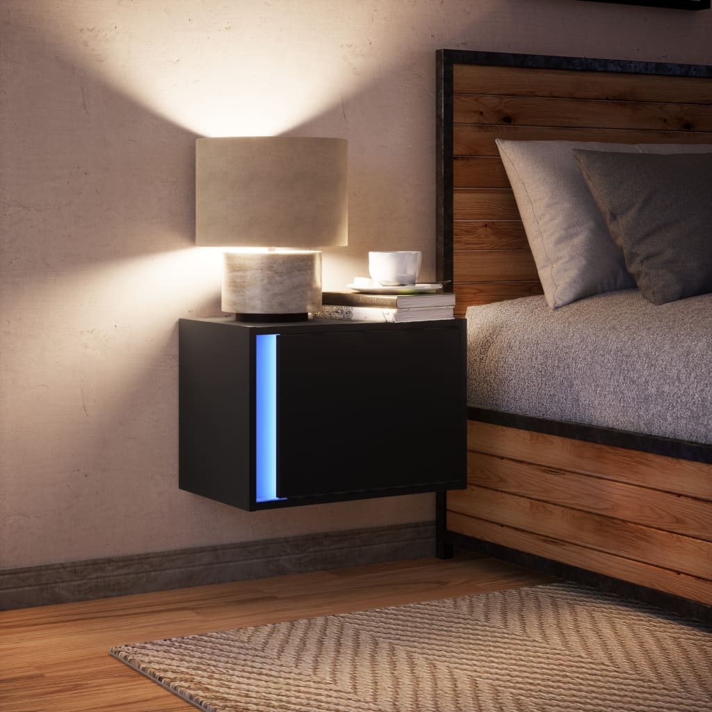 vidaXL Noptieră montată pe perete cu lumini LED, negru