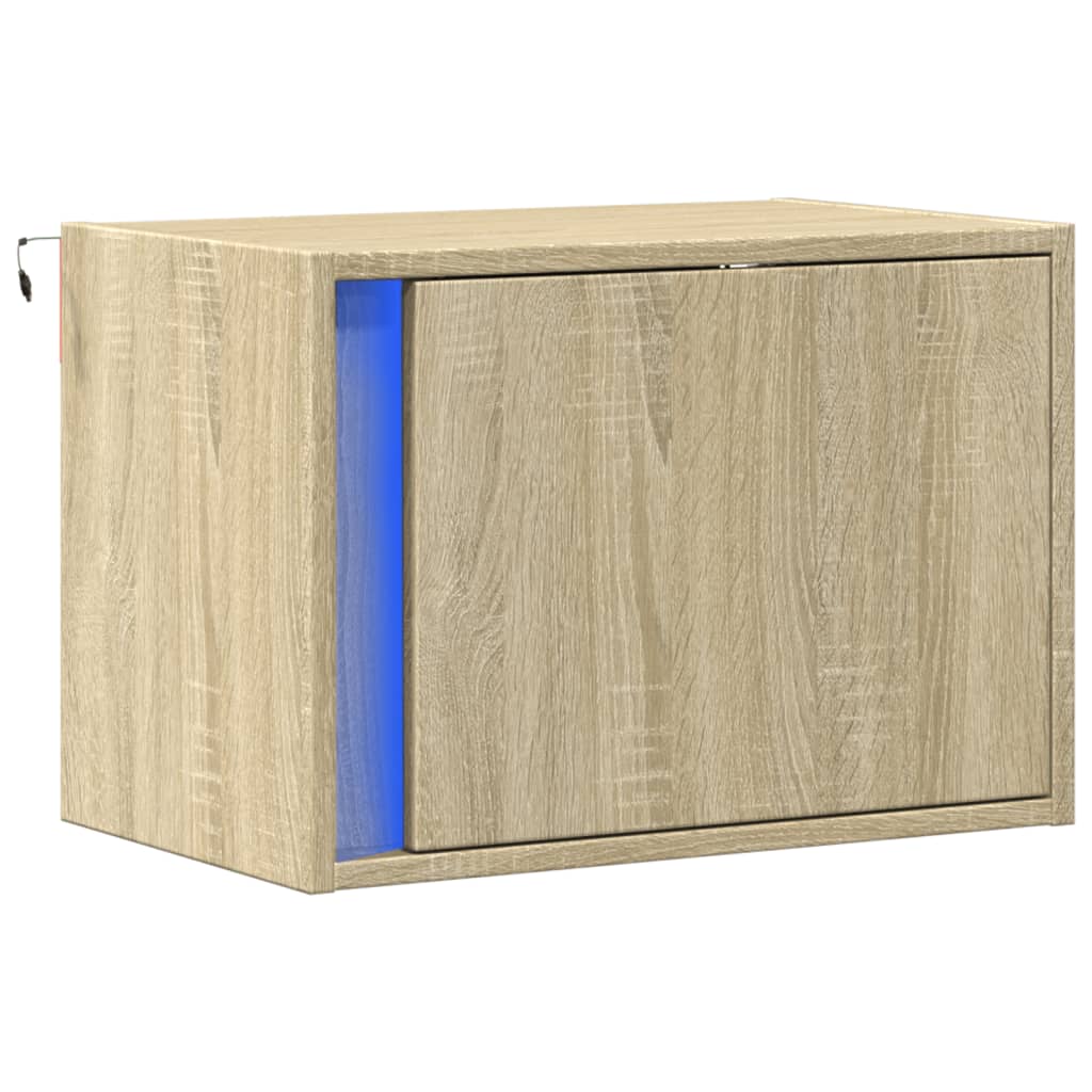 vidaXL Noptieră montată pe perete cu lumini LED, stejar sonoma