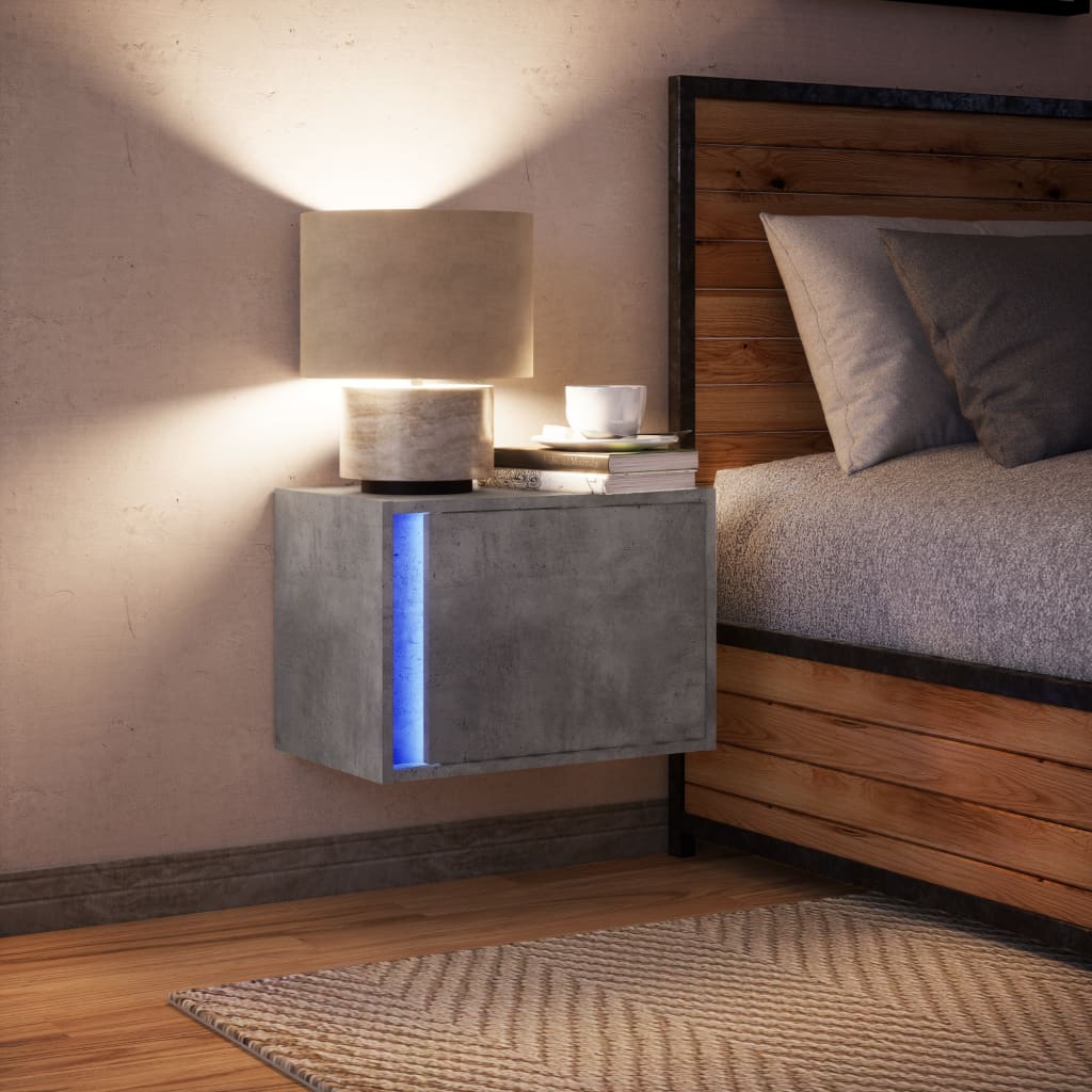 vidaXL Noptieră montată pe perete cu lumini LED, gri beton