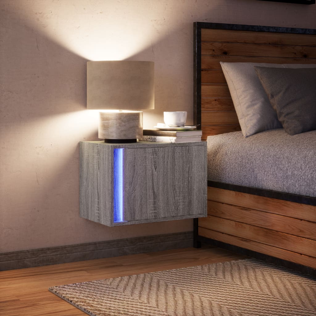 vidaXL Noptieră montată pe perete cu lumini LED, sonoma gri