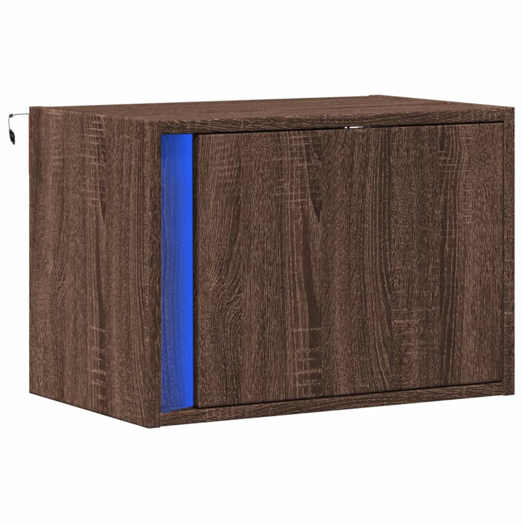 vidaXL Noptieră montată pe perete cu lumini LED, stejar maro