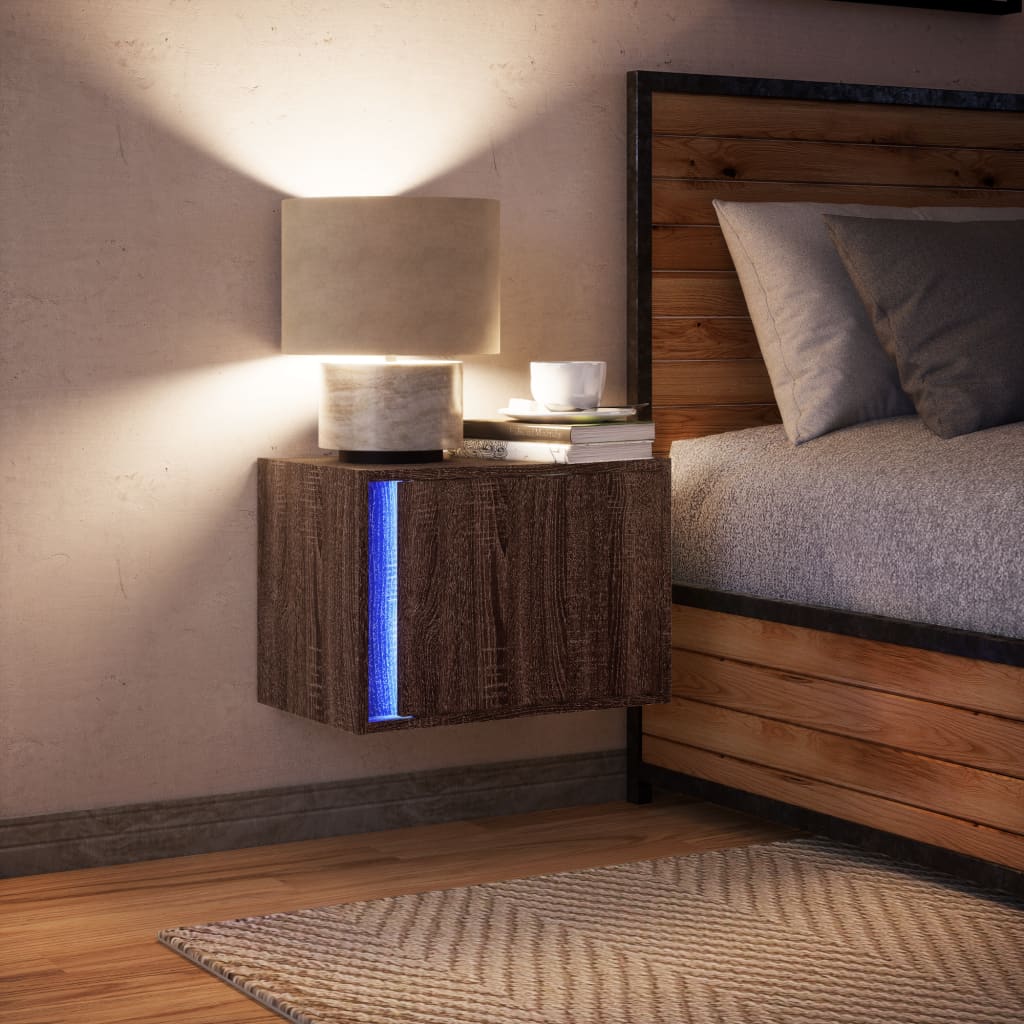 vidaXL Noptieră montată pe perete cu lumini LED, stejar maro
