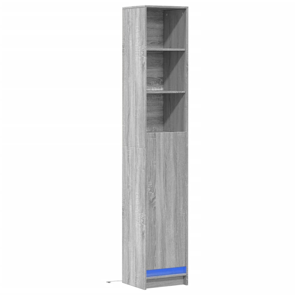 vidaXL Dulap cu LED, gri sonoma, 36x32,5x200 cm, lemn prelucrat vidaXL Dulap cu LED, gri sonoma, 36x32,5x200 cm, lemn prelucrat