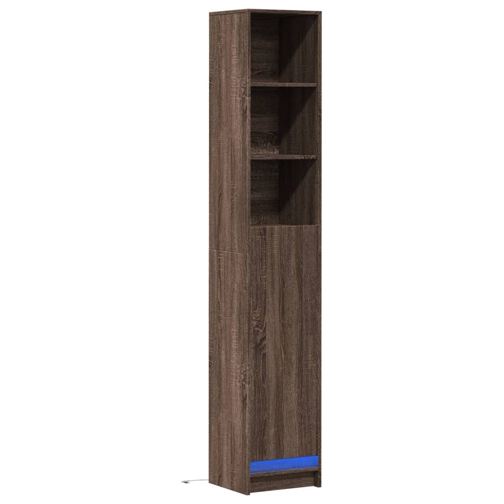 vidaXL Dulap cu LED, stejar maro, 36x32,5x200 cm, lemn prelucrat