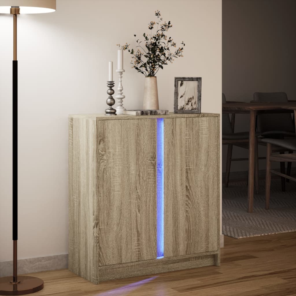 vidaXL Dulap cu LED, stejar sonoma, 77x34x85 cm, lemn prelucrat vidaXL Dulap cu LED, stejar sonoma, 77x34x85 cm, lemn prelucrat