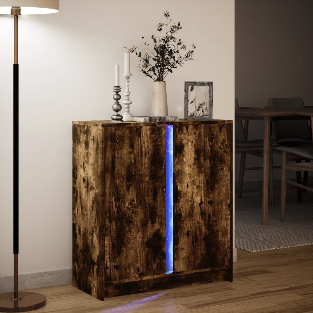 vidaXL Dulap cu LED, stejar fumuriu, 77x34x85 cm, lemn prelucrat vidaXL Dulap cu LED, stejar fumuriu, 77x34x85 cm, lemn prelucrat