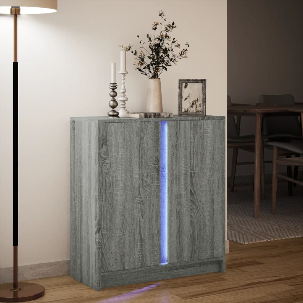 vidaXL Dulap cu LED, gri sonoma, 77x34x85 cm, lemn prelucrat vidaXL Dulap cu LED, gri sonoma, 77x34x85 cm, lemn prelucrat