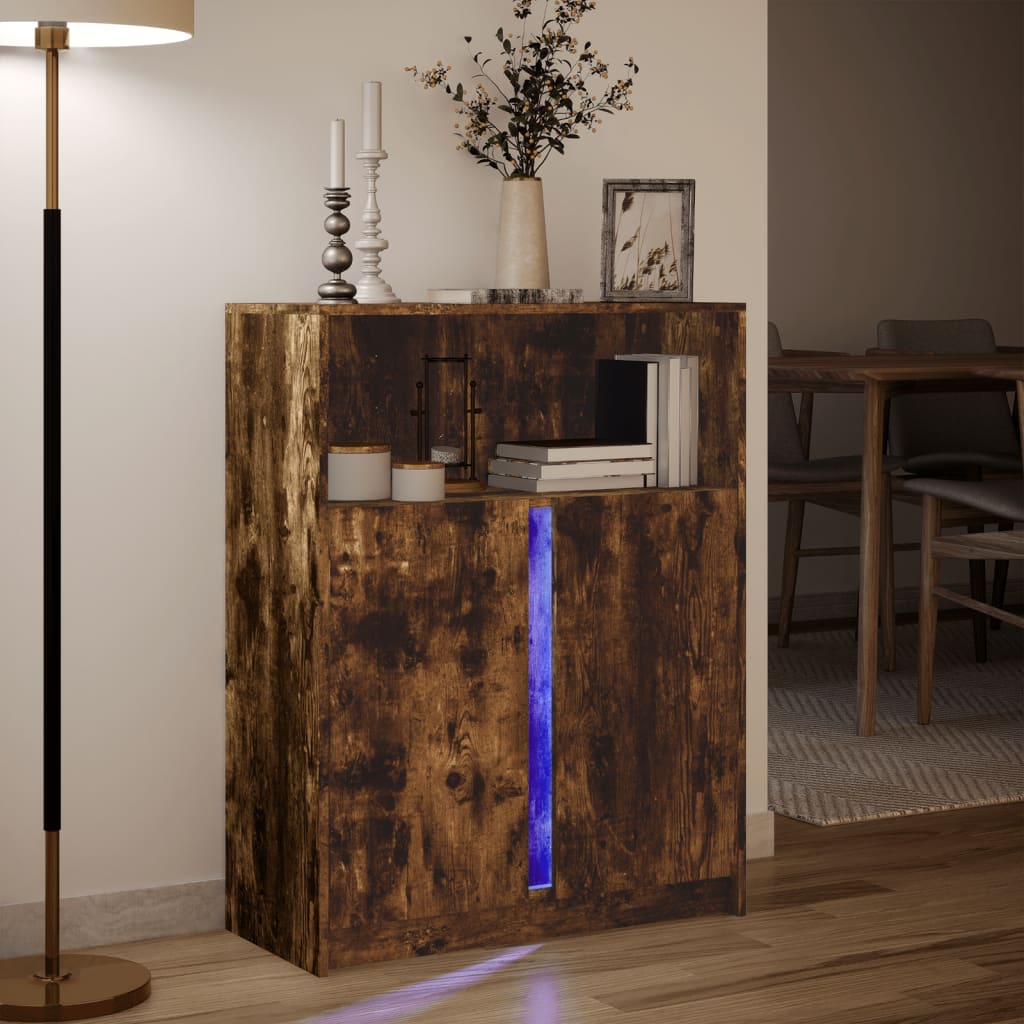 vidaXL Dulap cu LED, stejar fumuriu, 77x34x100 cm, lemn prelucrat vidaXL Dulap cu LED, stejar fumuriu, 77x34x100 cm, lemn prelucrat