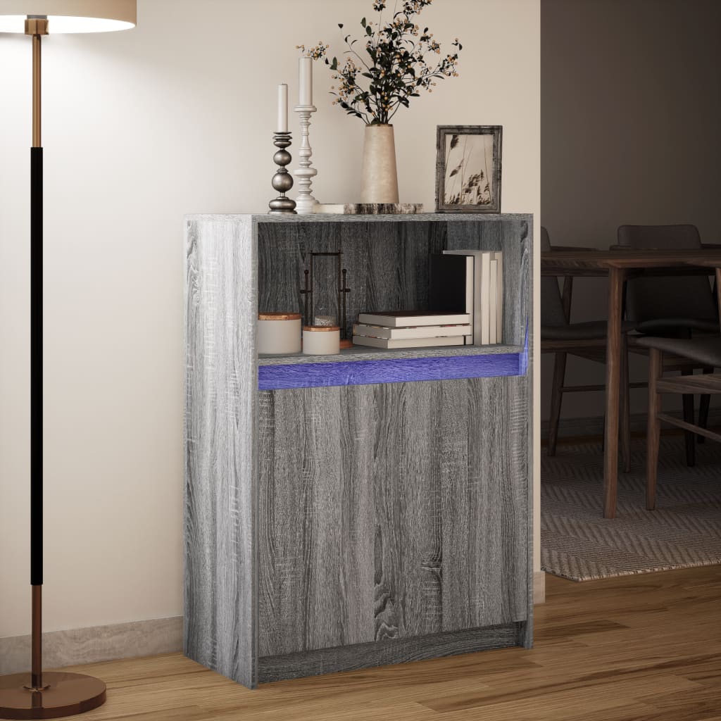 vidaXL Dulap cu LED, gri sonoma, 72x34x100 cm, lemn prelucrat vidaXL Dulap cu LED, gri sonoma, 72x34x100 cm, lemn prelucrat