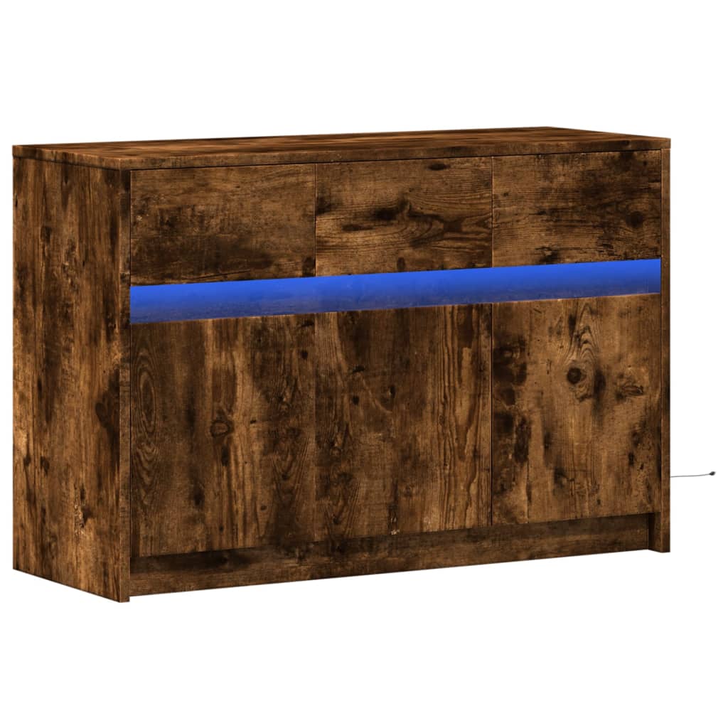 vidaXL Dulap TV cu LED, stejar fumuriu, 91x34x61 cm, lemn prelucrat
