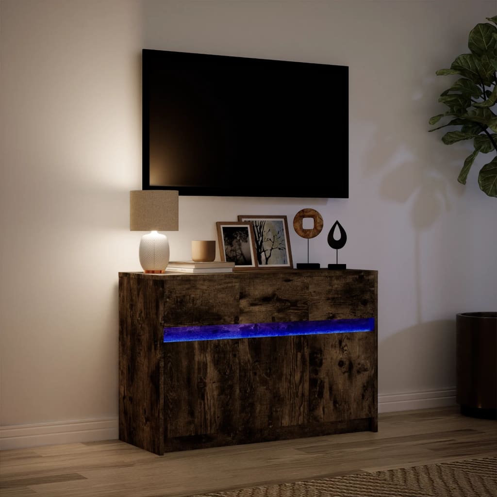 vidaXL Dulap TV cu LED, stejar fumuriu, 91x34x61 cm, lemn prelucrat