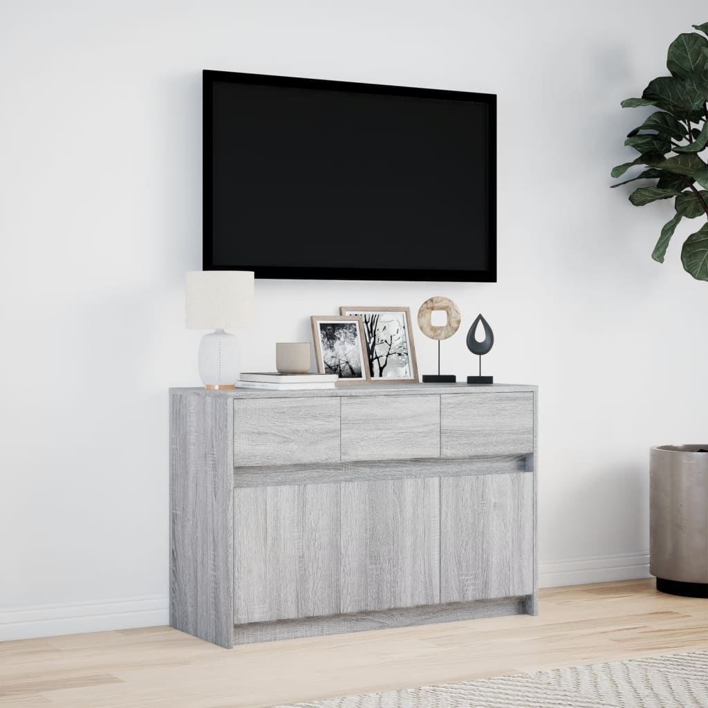 vidaXL Dulap TV cu LED, gri sonoma, 91x34x61 cm, lemn prelucrat