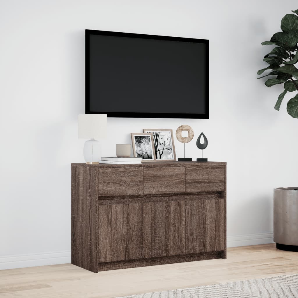 vidaXL Dulap TV cu LED, stejar maro, 91x34x61 cm, lemn prelucrat