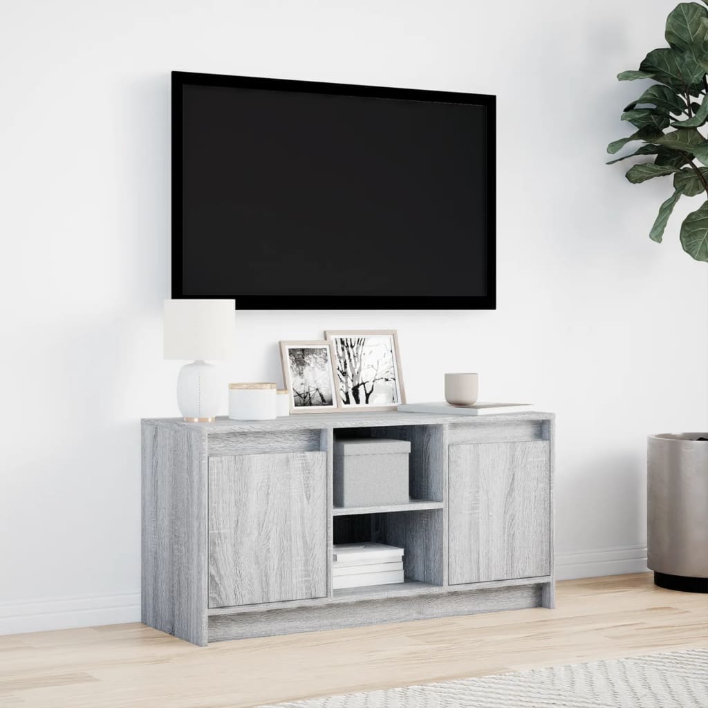 vidaXL Dulap TV cu LED, gri sonoma, 100x34x50 cm, lemn prelucrat