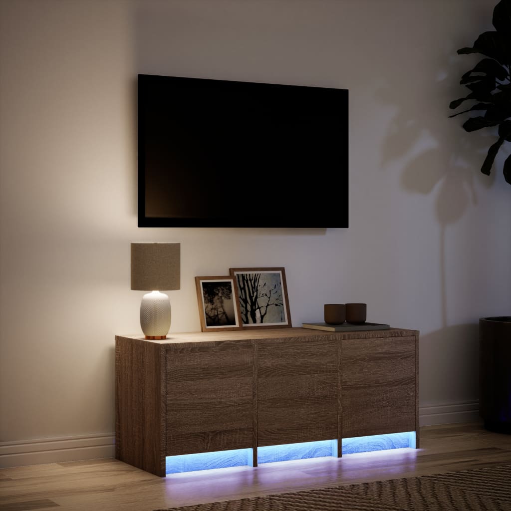 vidaXL Dulap TV cu LED, stejar maro, 97x34x40 cm, lemn prelucrat